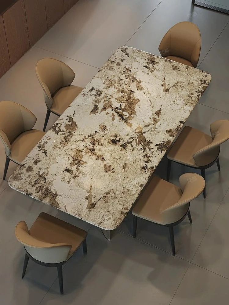 Light luxury marble dining table Snow mountain flying fox Luxury stone pattern dining table Household dining rectangular table