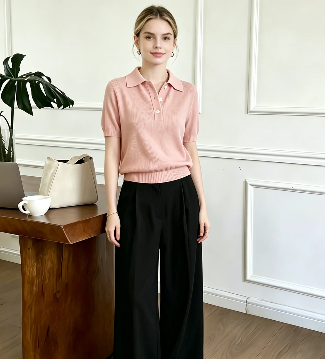 A Fashionable, Casual French Minimalist Style Knitted Women's Polo Shirt Suitable for Daily Commuting, Workplace Office Work, Li