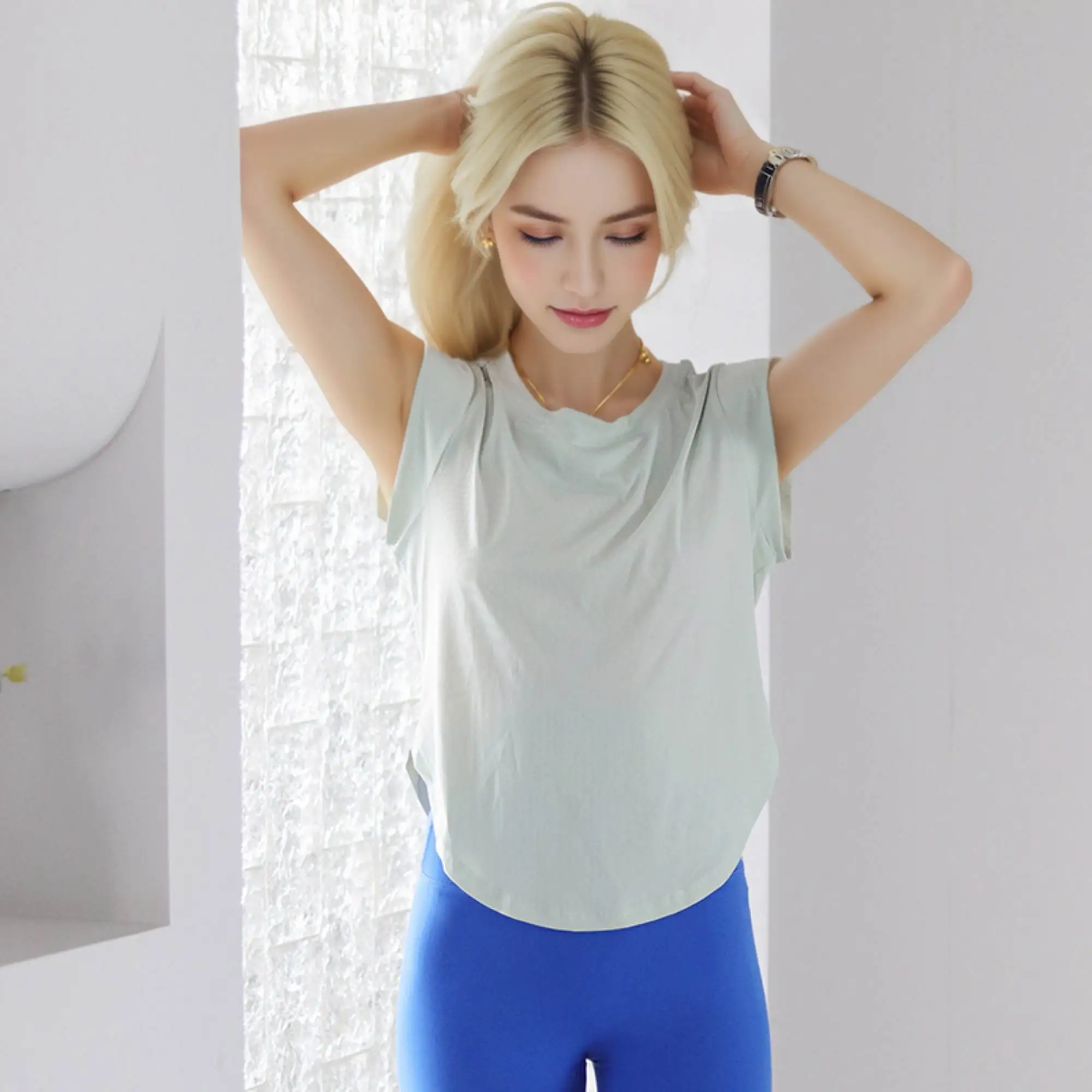 

Women's Round-Neck T-Shirt Yoga Wear Fitness Tops For Summer Sports Lady's Clothes Breathable Comfortable