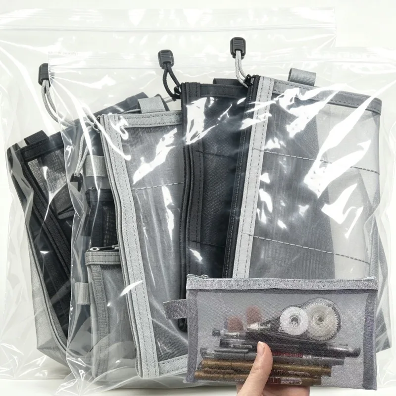 Korean Version Transparent and Simple Ins Stationery Portable Mesh Storage Bag Office School Supplies Office Supplies