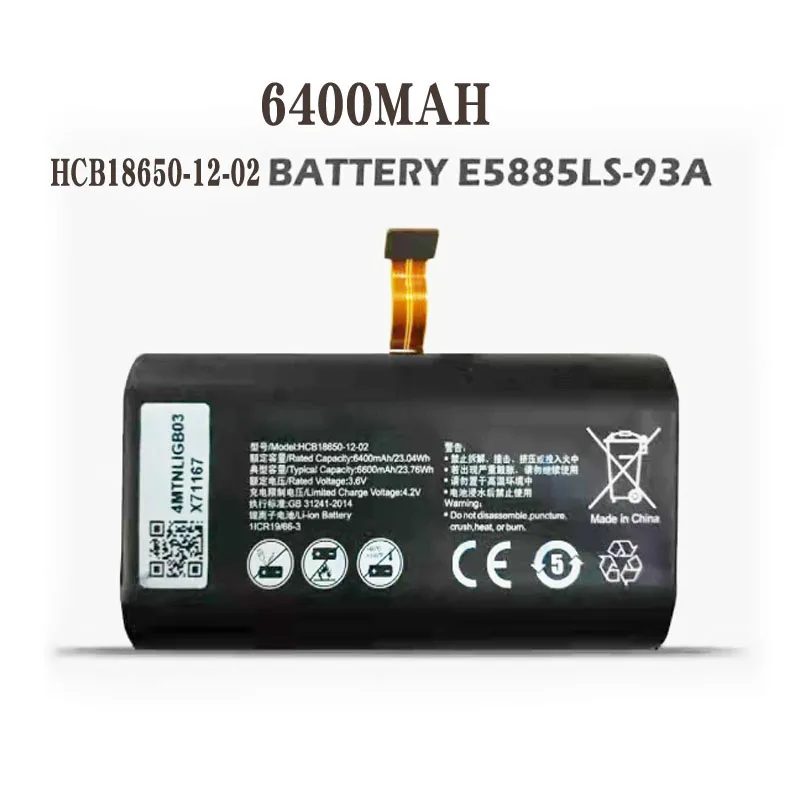 

HCB18650-12-02 Battery for Huawei E5885Ls-93a New Li-Ion Rechargeable Accumulator Pack Replacement 3.6V 6400mAh