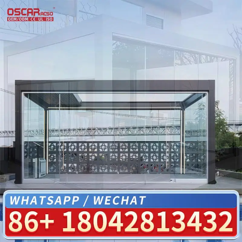 Outdoor Waterproof Electric Shutter Gate Design 12x16 Aluminum Modular Pergola with Sitting Area for Garden Backyard Patio Louve