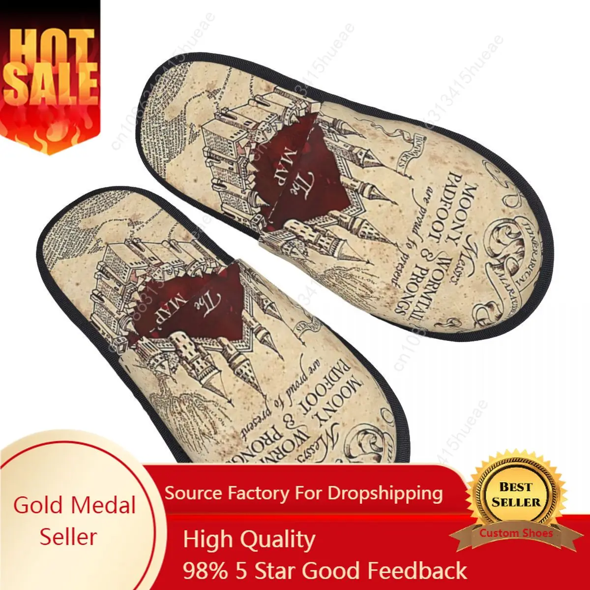 

Custom Magic Marauders Map House Slippers Women Comfy Memory Foam Potters Slip On Spa Slipper Shoes