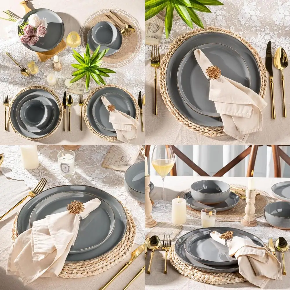 

Набор столовой посуды из керамогранита ручной работы на 4 человека: тарелки и миски из терракота в деревенском стиле из 12 предметов, можно мыть в посудомоечной машине и можно использовать в микроволновой печи