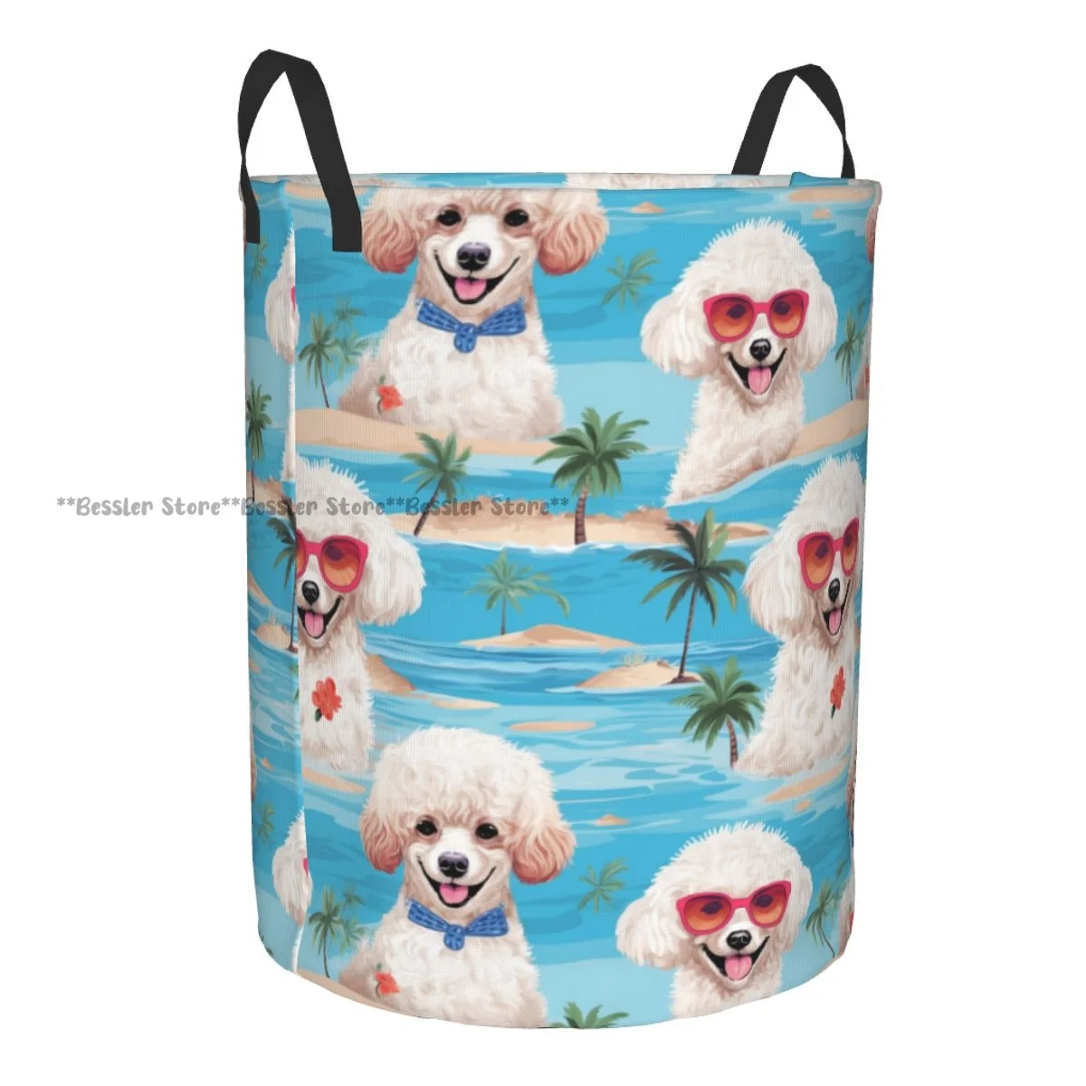 Foldable Laundry Basket for Dirty Clothes Poodle With Sungglasses And Palm Tree Storage Hamper