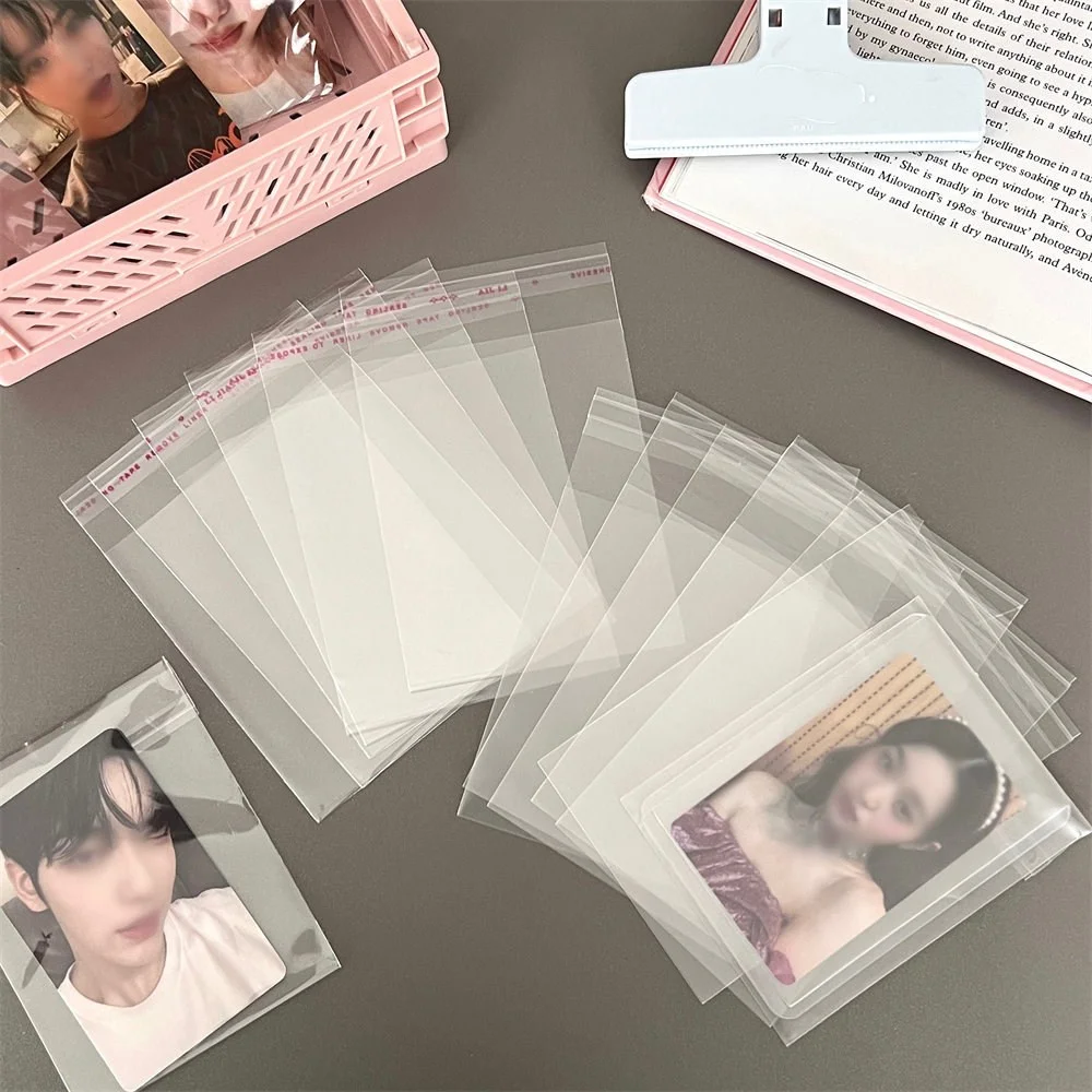100pcs Clear Photocard Sleeves Frosted Opp Plastic Bag Self-adhesive Idol Card Protector Bags Jewelry Beads Gift Packing Bags