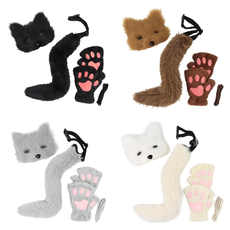 

Набор для косплея «Лисы на Хэллоуин», включающий плюшевую маску, хвост и перчатки H7EF, 3 шт.