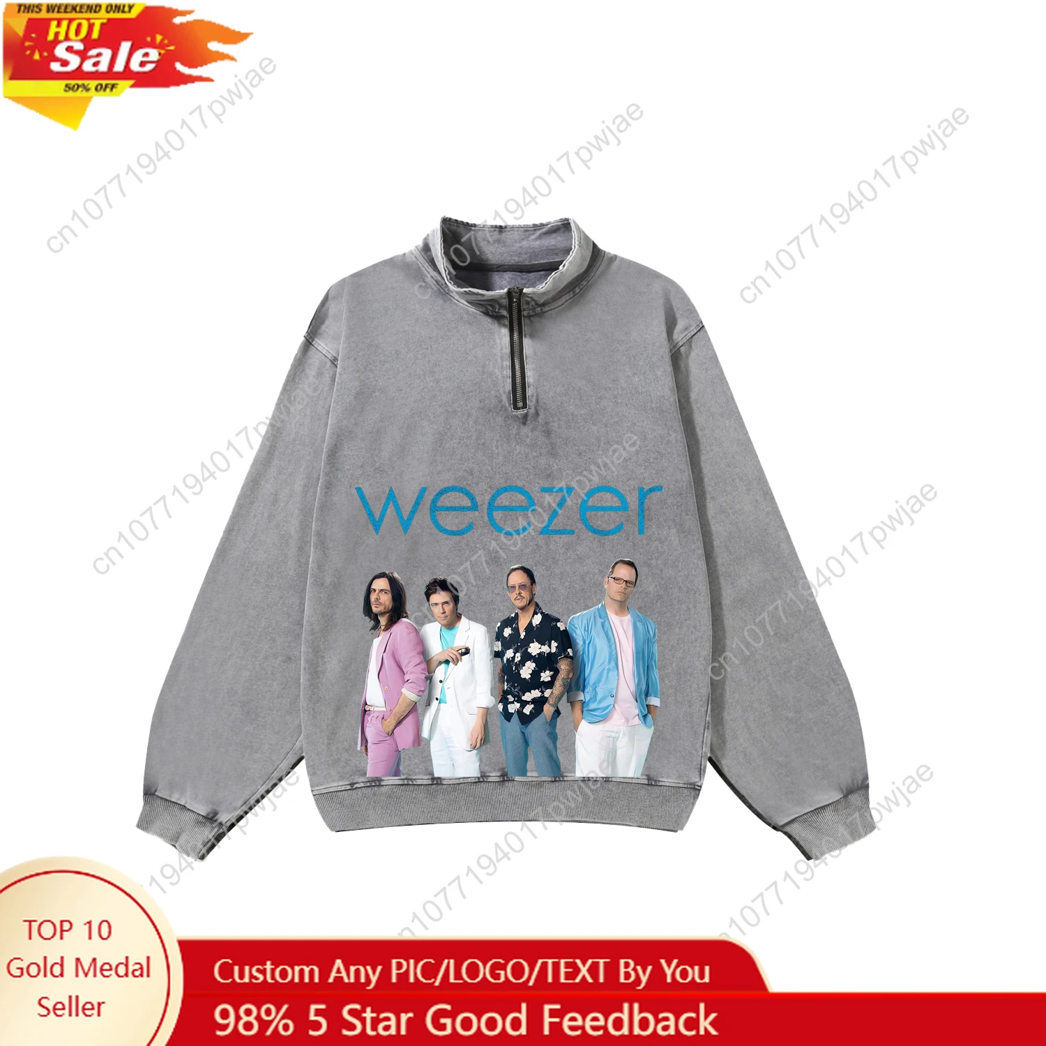 

Weezer Rock Band Custom Retro Sweatshirt Mans Womans Half Zipper Vintage Sweat Shirt Photo Custom Made Tops