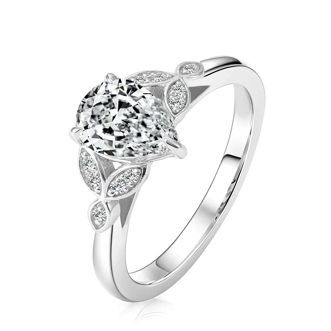 Provence 10K/14K/18K Moissanite Wedding Rings for Women Pear Cut 1.5 CT D Color Three Prong  Promise Rings DIY Jewelry GRA