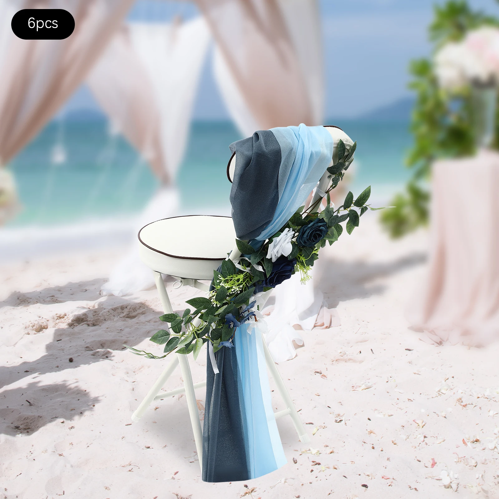 

6PCS Wedding Chair Aisle Church Artificial Flowers Greenery Bench Ceremony Reception Floral Faux Backdrop Party Outdoor (Blue)