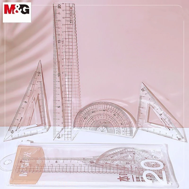 M&G Transparent Geometry Ruler Set with Triangle Protractor And Straight Edge for School Students Drawing & Measuring Tools