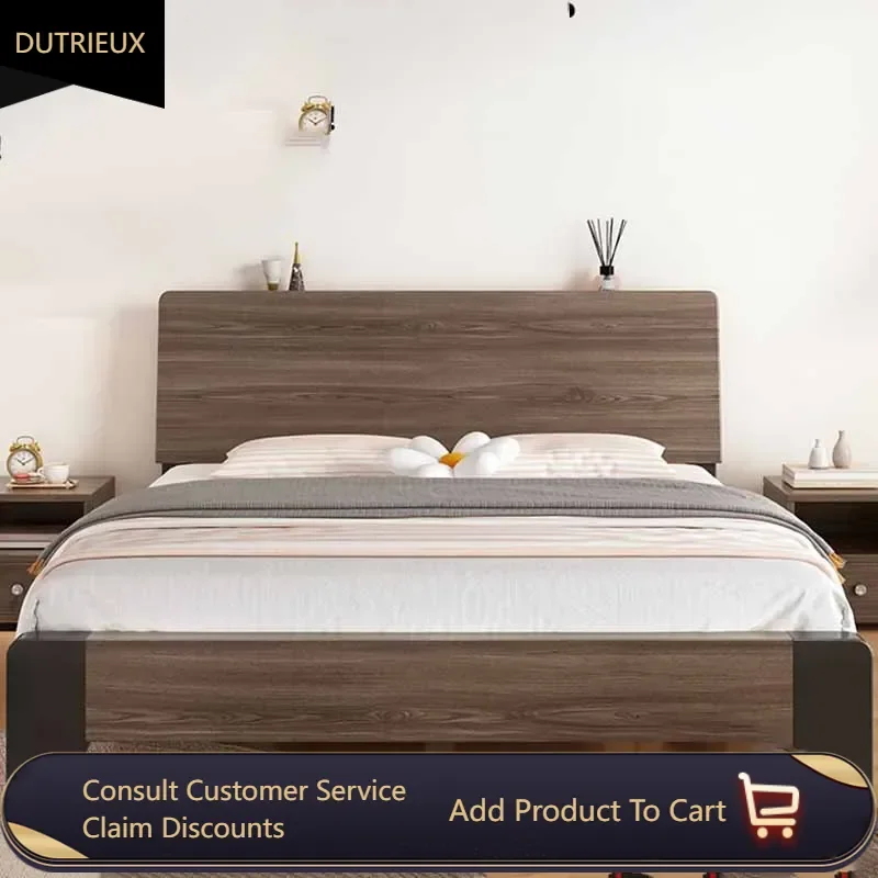 

High End European Double Bed Bedroom Queen Wood 2 Person Modern Headboard Beds Queen Twin Wooden