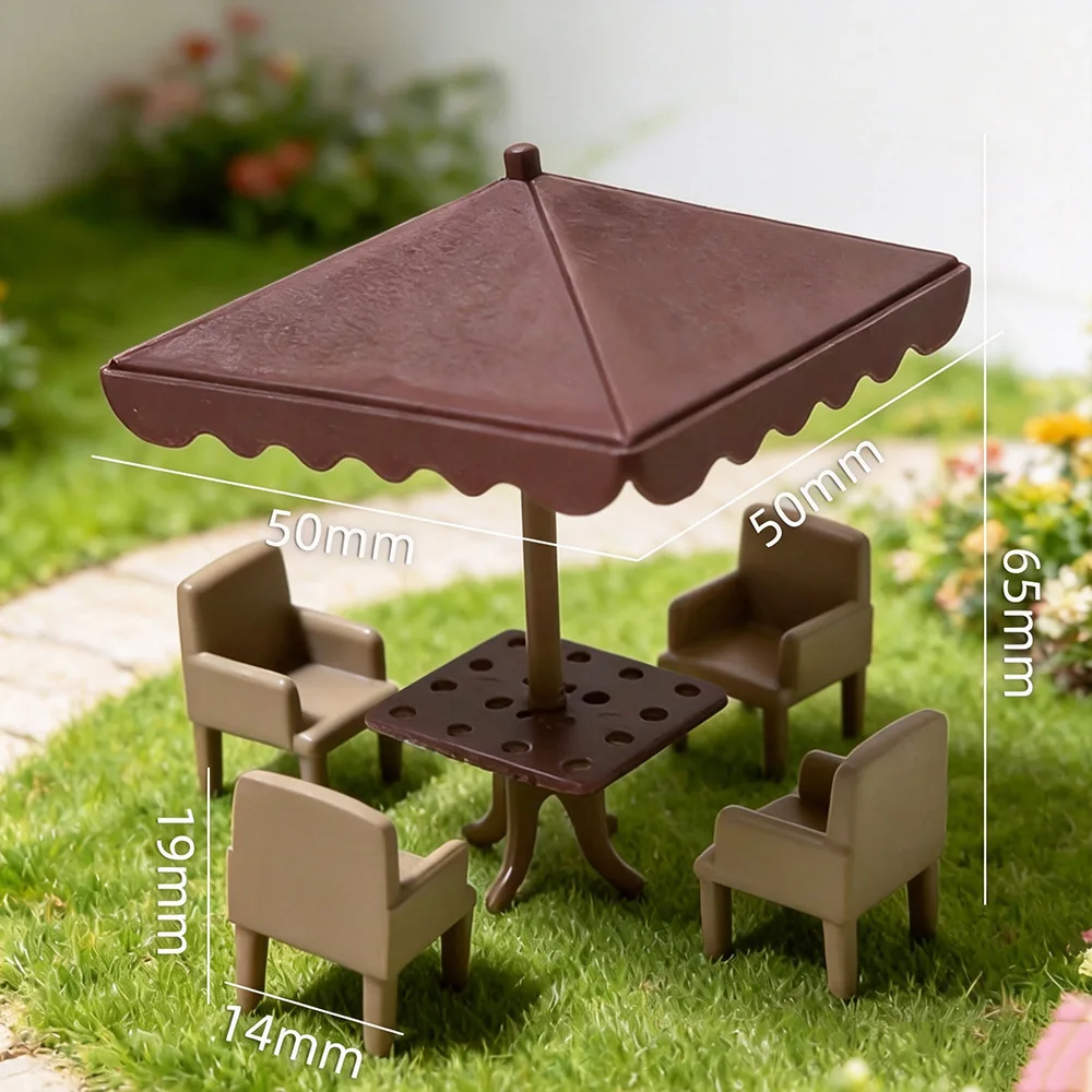 Simulations-Terrassentisch-Stuhl-Sonnenschirm-Set Mini-Sonnenschirm-Möbelmodell für Puppenhaus/Strandcamping Mikrolandschaftsmaterialien – Detail 3