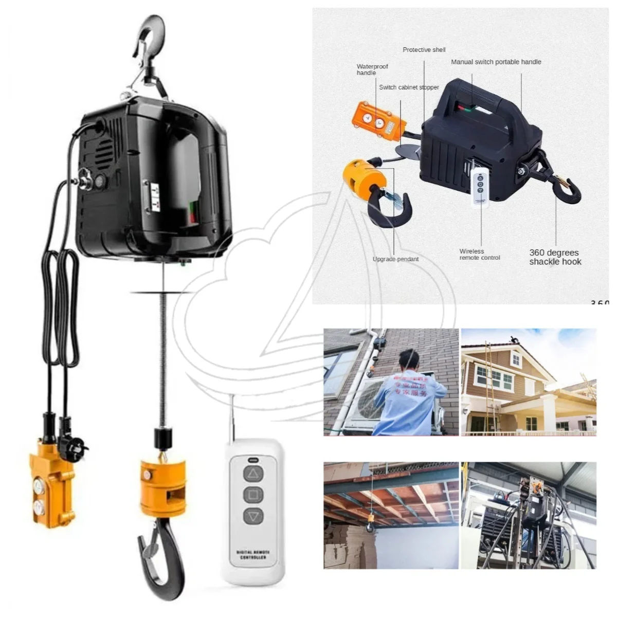 Portable 500kg Electric Hoist Crane, Lifting Tool for Car Maintenance, Home Improvement & Goods Lifting Work