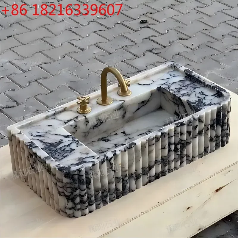 YAO Natural Stone Marble Countertop Basin Round Bathroom Washbasin for Outdoor Hotel Villa Sink