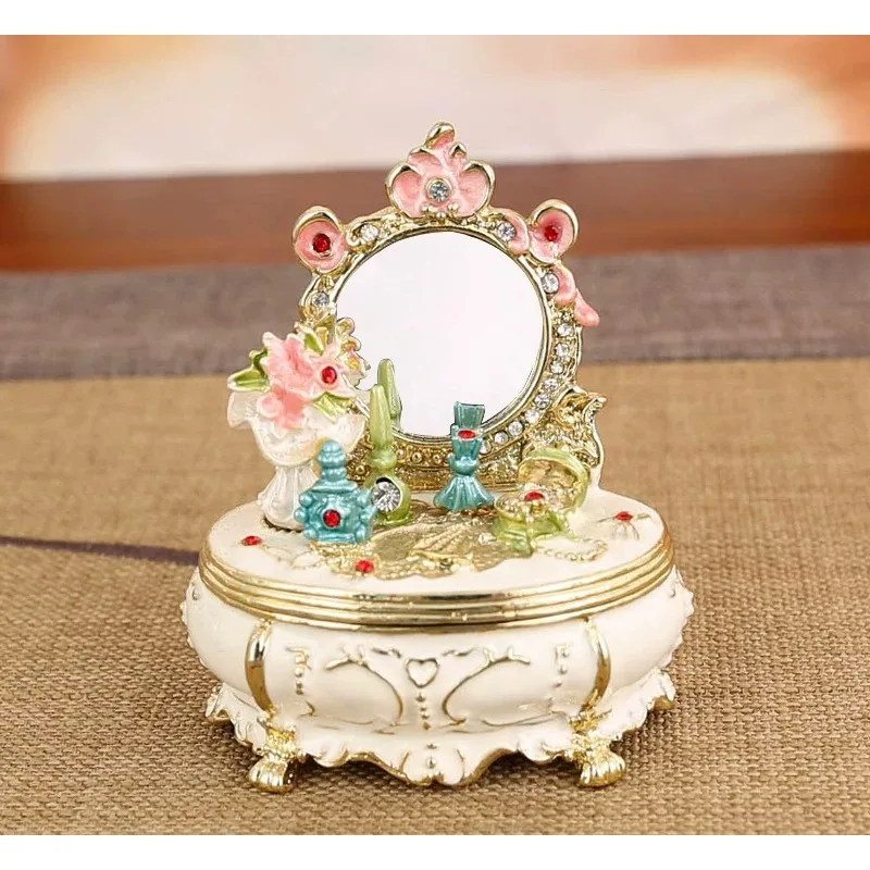 For Enamel Craft Dressing Table Mirror Jewelry Box Retro Gift Jewelry Storage Box Alloy