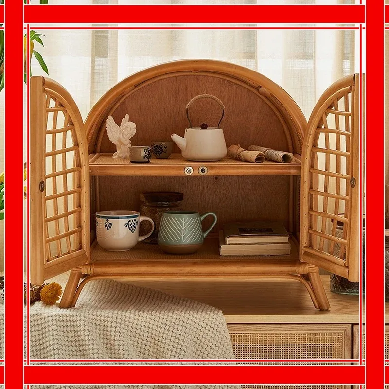 

Винтажная полка для хранения из ротанга ручной работы, бытовой шкаф Ins, двухдверный милый держатель для стеллажа для хранения, детская корзина для хранения