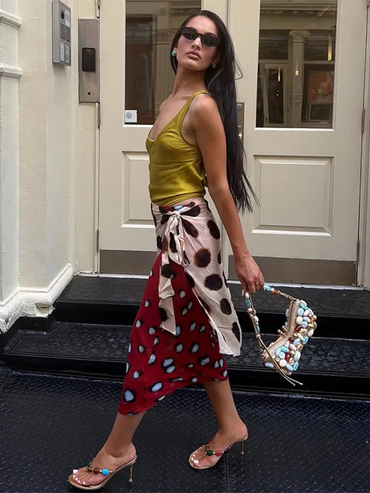 Casual Dots Leopard Printed Skirts Women Fashion Lace-Up Hip Package Lady Long Skirt 2026 Summer Autumn Female Streetwear New