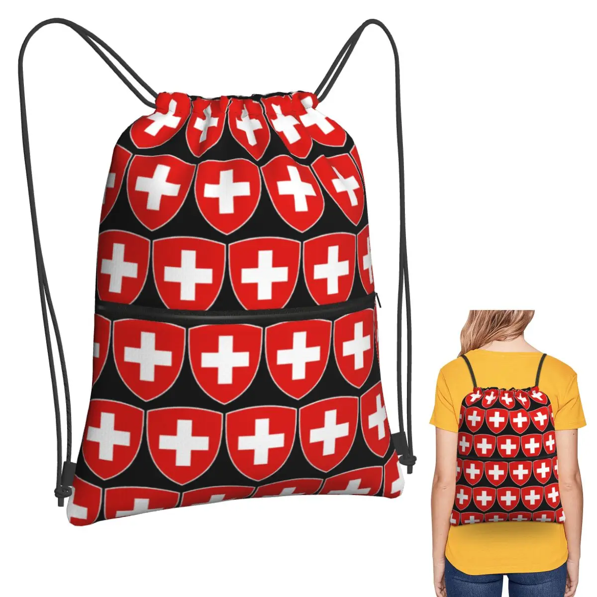 

Coat Of Arms Of Switzerland Flag Backpacks Fashion Drawstring Bundle Pocket Storage Bag Book Bags for Travel Students