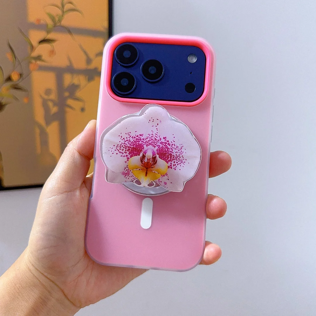 Custodia con staffa di aspirazione magnetica fiore carino moda per iPhone 17 16 15 14 Cover per telefono 16 14 13 Pro MAX Custodia rigida antiurto posteriore