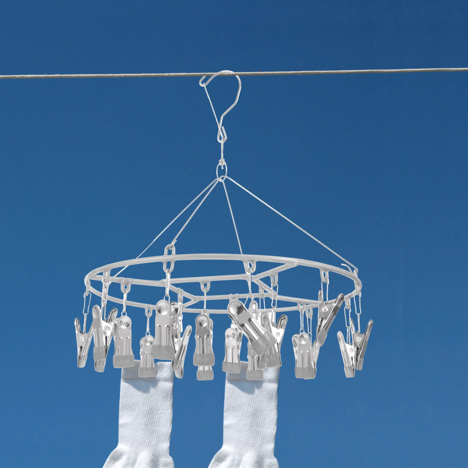 

Stainless Steel 20 Clips Socks Hanger Windproof Clothes Drying Rack Space Saving Laundry Organizer for Socks Underwear Skirts