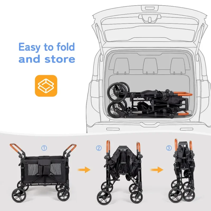 Quadruplet Stroller 4 Seat Baby Carriage Sit and Lie Down Multi Child Pushchair for Outing Walking Four Kids Camper