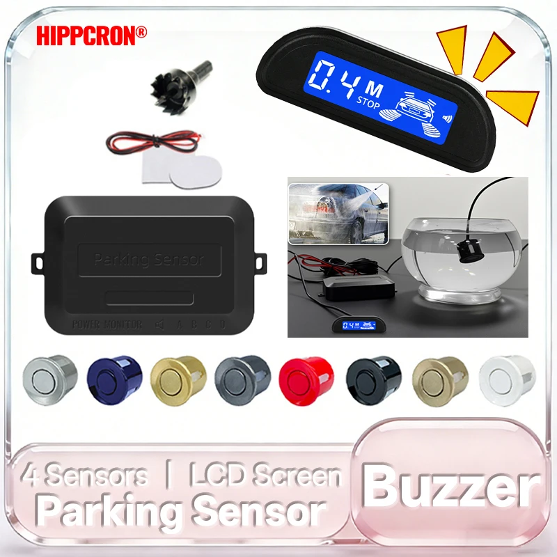 Hippcron Car Parking Sensor Kit With Auto Parktronic Reverse Monitor 22mm 4 Sensor Radar Detector System Backlight Display White