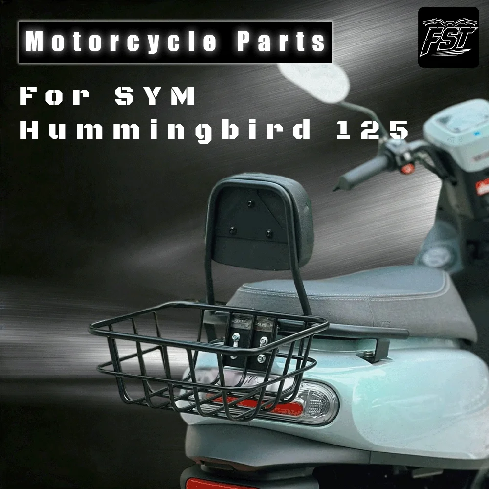 For SYM Hummingbird 125 scooter: Modified split-type rear rack with backrest and cargo carrier.