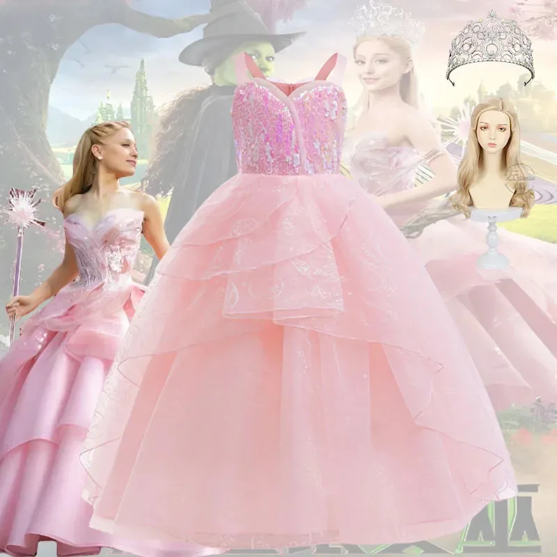 

Magical Movie Witch Glinda Cosplay Costume Pink Wedding Princess Evening Dress Costume Halloween Costumes Party