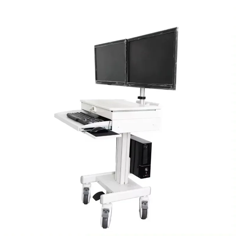 Dual screen display medical cart visiting cart hospital ward rounds nursing cart electric lift
