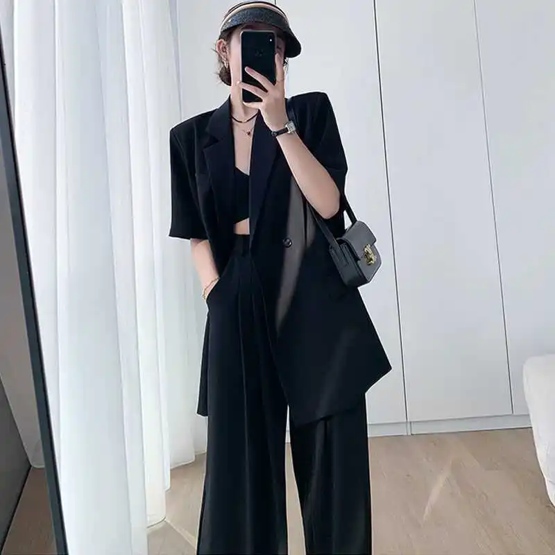 Formal Woman Office Clothes Two Pieces Set Summer Chic Casual Loose Business Blazer Pantsuit Women Fashion Korean Trousers Suit