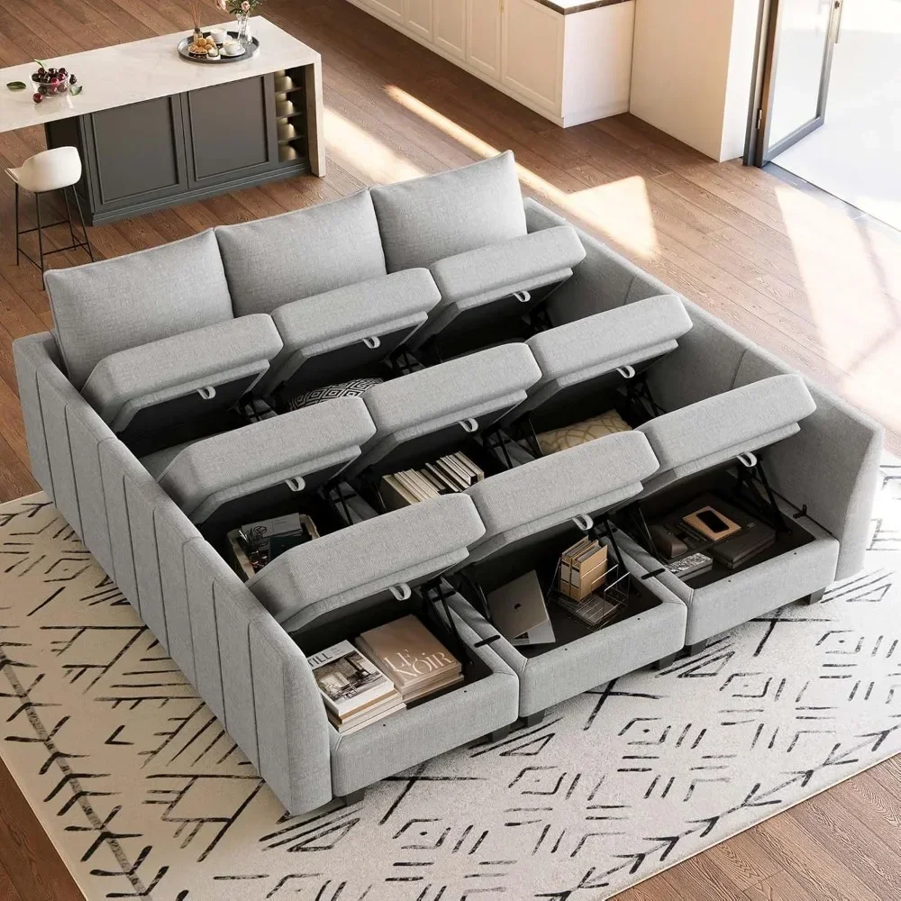 Large Modular Sectional Sofa with Storage, 9 Seats, Sleeper Sectionals Couch for Living Room, Chenille Sectional Sofa Bed