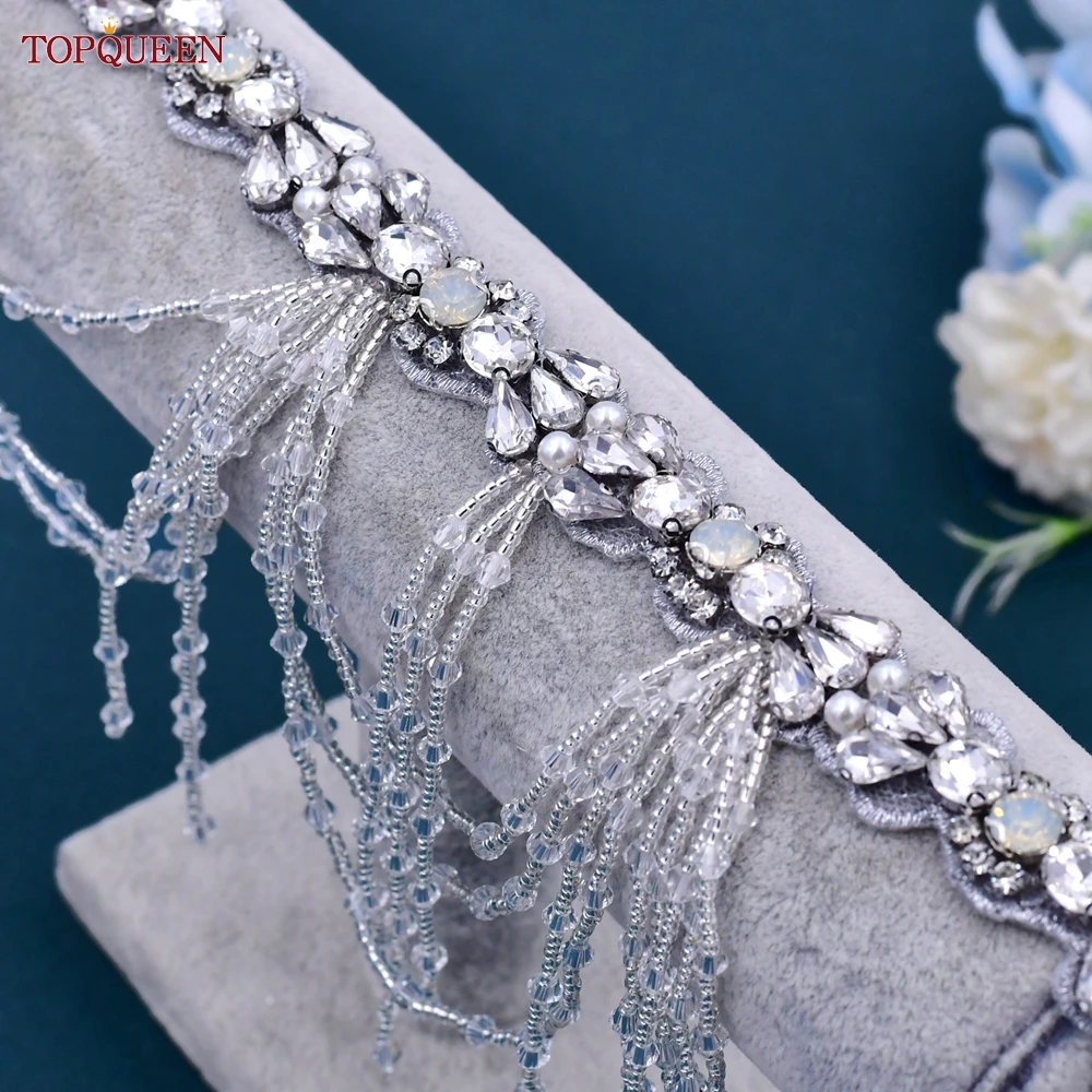 TOPQUEEN S472A Rhinestone Applique Bling Large Sewing Patches Epaulets for Women Ladies Bridal Party Clothing Dresses Gown Coats