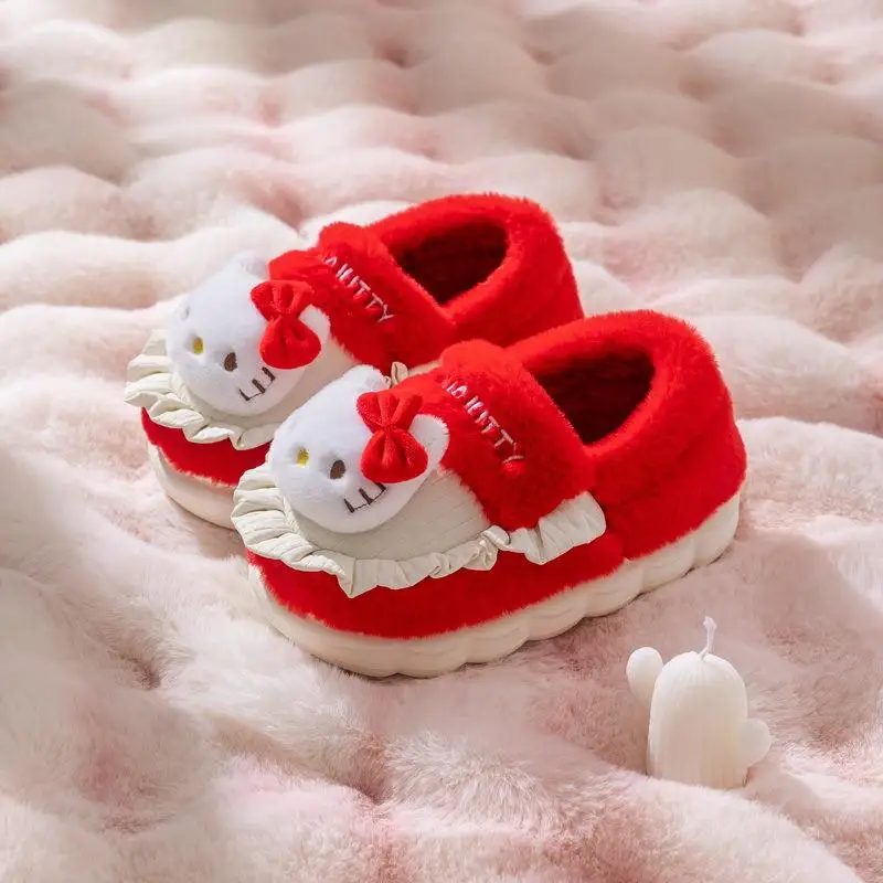 New Anime Kawaii Sanrio Cotton Slippers Cute Cartoon Hellokitty Kuromi Cinnamoroll Home Warmth Winter Parent Child Slippers Gift