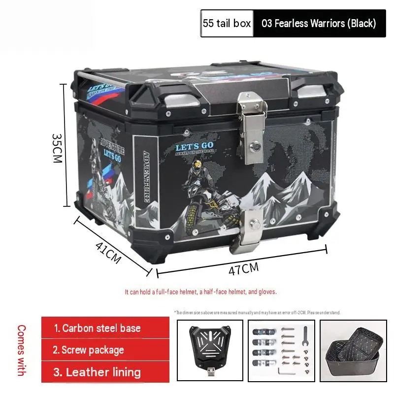 For Haojue UHR150 Scooter 55L Universal Waterproof Aluminum Tail Storage Box With Carbon‑Steel Base & Lining Mod Accessories