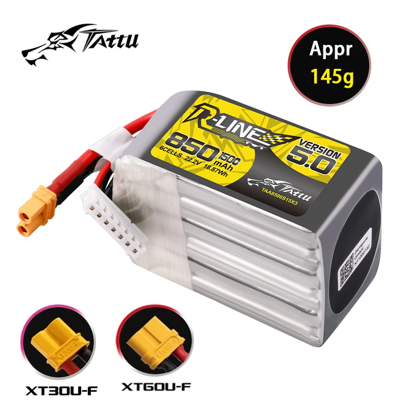 

TATTU-R-LINE 5.0 22.2V Lipo Battery 850mAh 150C For RC FPV Airplane Quadcopter Helicopter Drone Parts 22.2V Battery