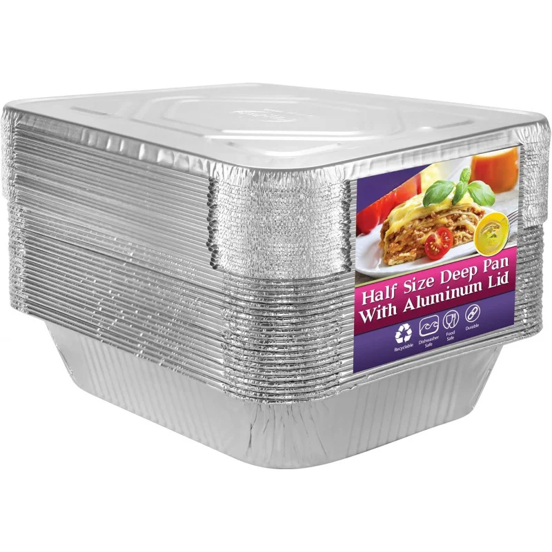 

Aluminum Pans With Lids Half Size 9x13 Extra Heavy Duty, Disposable Foil Pans For Baking