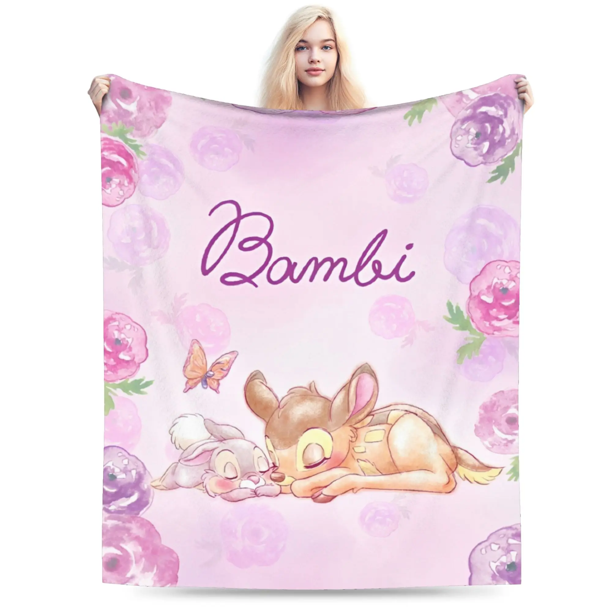 بامبي الأزهار غطاء بطانية الكرتون الغزلان الفانيلا رمي البطانيات طائرة السفر المحمولة فائقة النعومة الدافئة المفرش