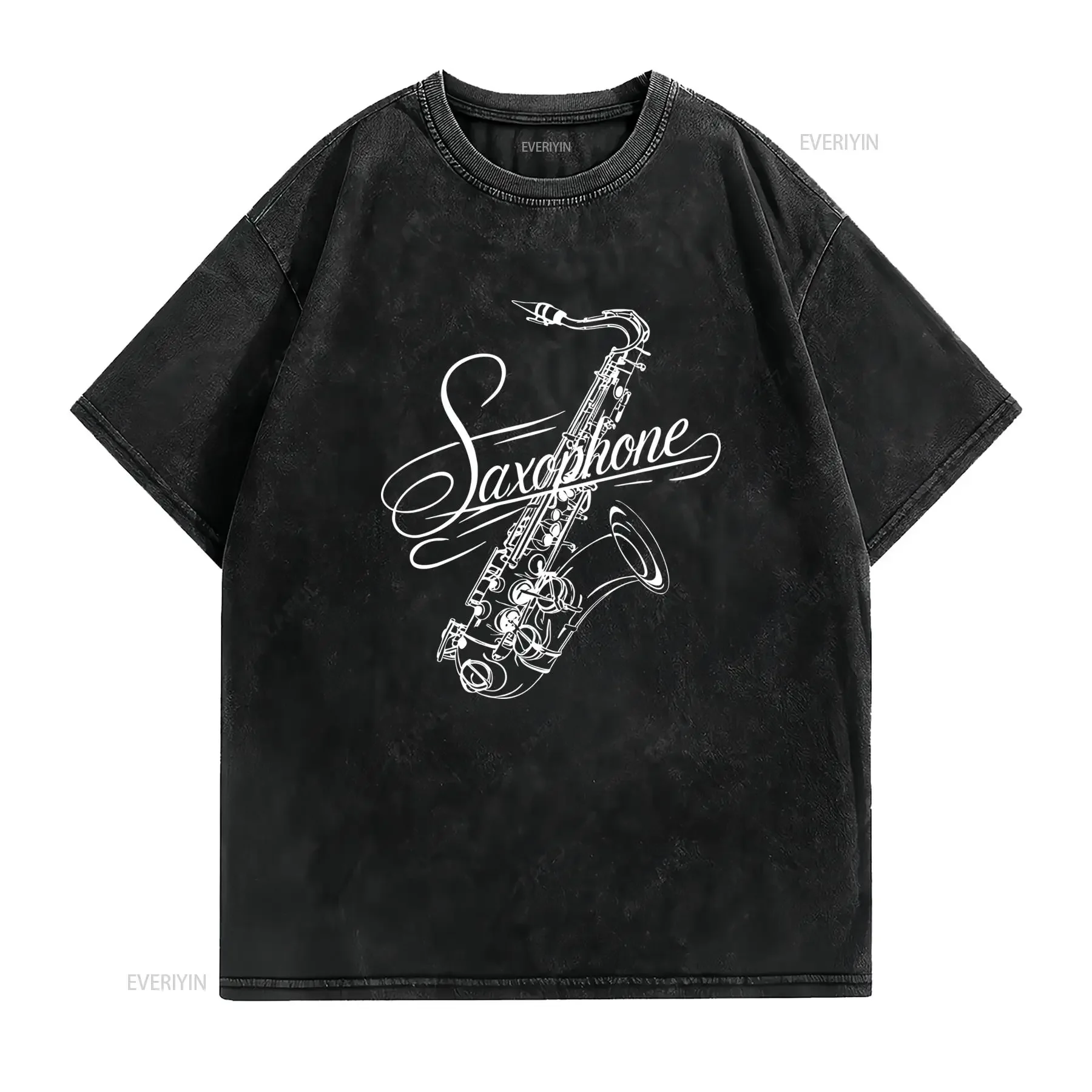 Maglietta Uomo a Tema Musicale Sassofono Nero Bianco Design Ispirato al Jazz Tessuto Traspirante Elasticità Media vintage
