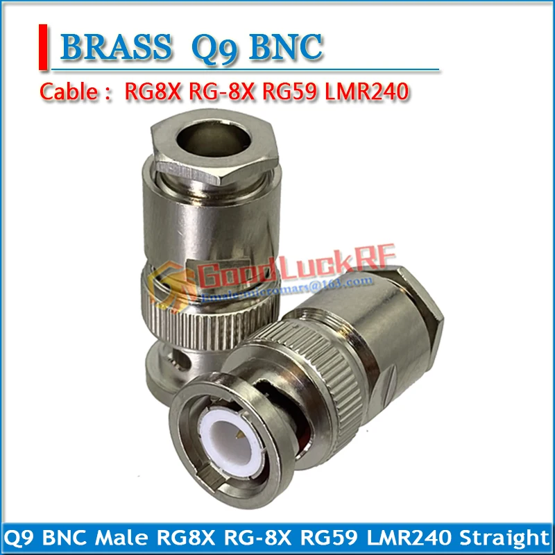 Q9 BNC Male plug Clamp Solder For RG8X RG-8X RG59 LMR240 Cable Straight Nickel Plated Brass RF Connector Adapters