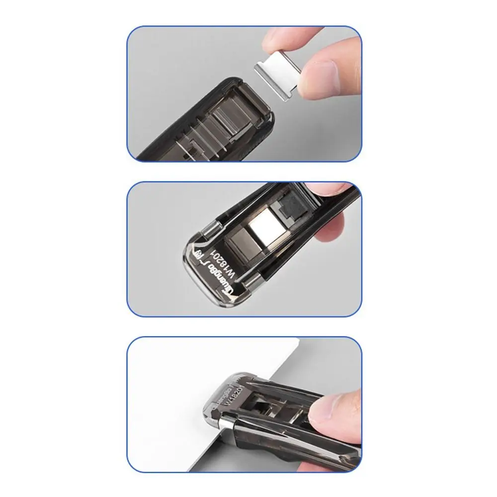 Staple Metal Clip Push Hand Paper Clipper with Refill Fixing Organizing Stapler Reusable Push Clamp for Document File Stationery