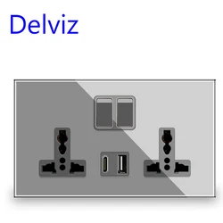 Delviz Wall 5V Type-C USB Ports, 18W 3A Quick charge, Dual Switch control Universal Power Outlet, Crystal glass Universal Socket