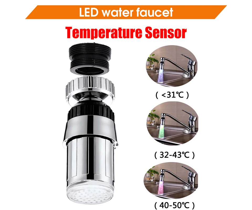 Rotatable Faucet Night Light Lamp Sensor Hydropower Led Lights Shower Head Night Lights For Bathroom Temperature Detectable
