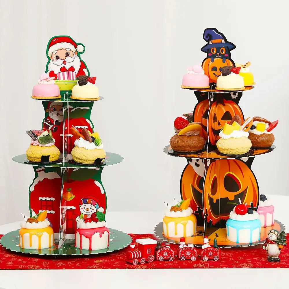 Home Decoration 3-Tier Halloween Dessert Stand Pumpkin Christmas Cupcake Stands Cardboard Adjustable Cake Rack Tray Birthday