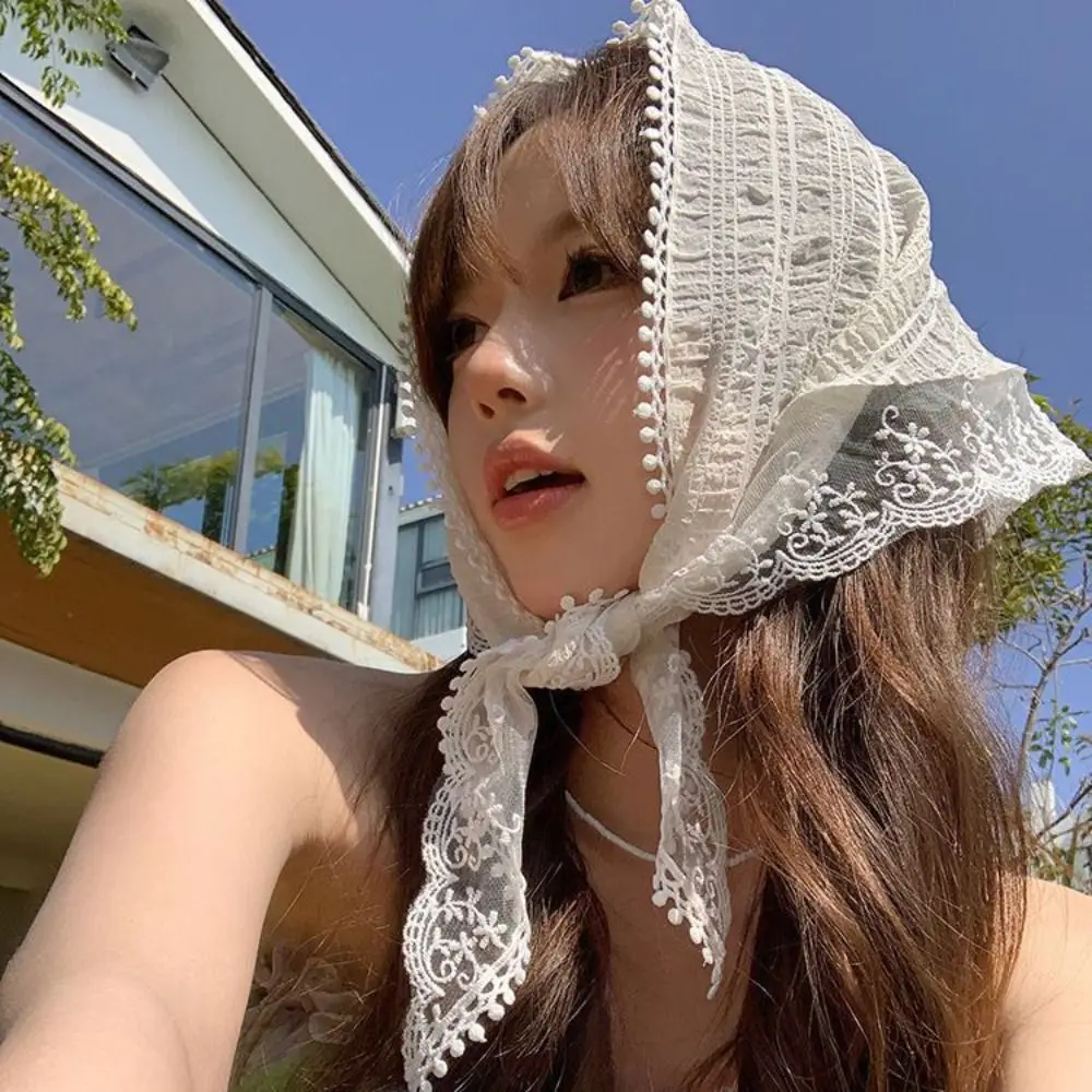 Korean Triangular Lace Hair Scarf Hair Accessories Photo Headscarf French Pastoral Style Hair Band Strap Women Girls