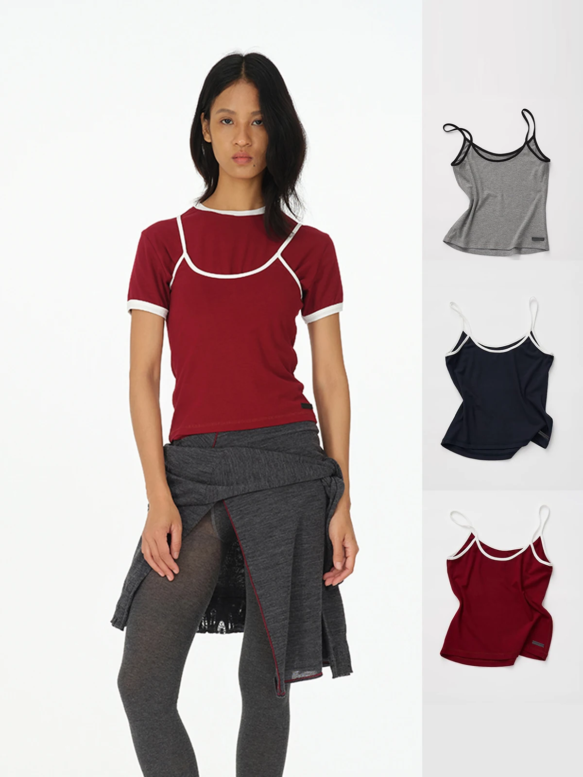 

New REFOUND TEN Brand Early Autumn Color Blo Contrast Strap Vest GoGoBuyer Casual Sle Regular Fit Women's Vest