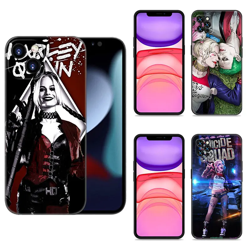 Suicide S-Squad Queen Phone Case For Apple iPhone 12 13 Mini 11 14 15 Pro Max 7 8 Plus X XR XS SE 2020 2022 Black Silicone Case