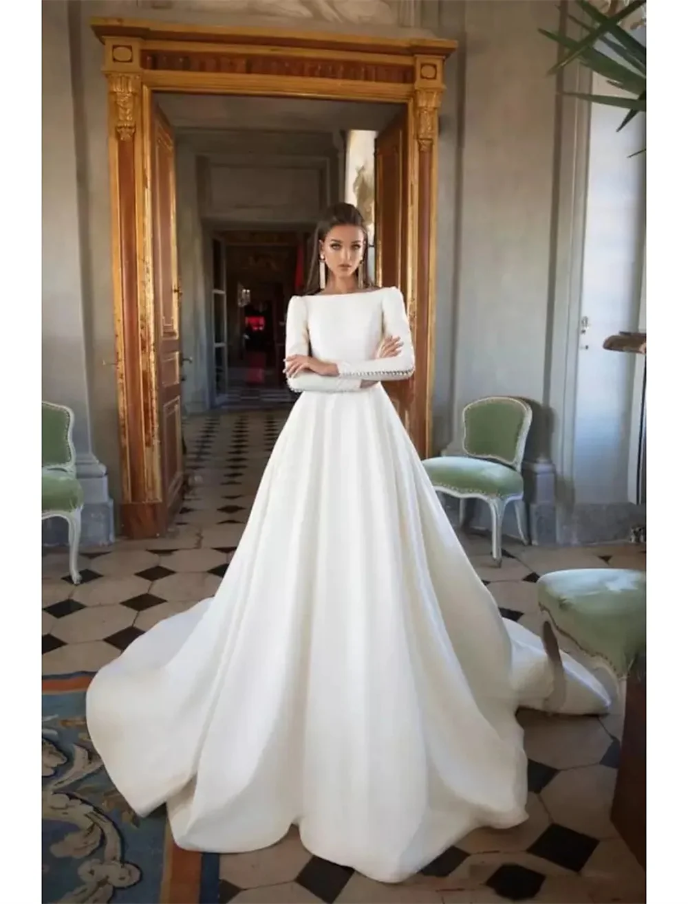 Luxury White Gowns Formal Wedding Dresses for Women Fashion  Long Sleeve Simple Backless Elegant with Special Occasion Custom