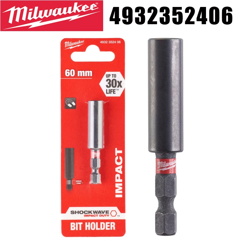 Milwaukee 4932352406 Shockwave 60mm Magnetic Impact Bit Holder Impact Duty with Shock Zone