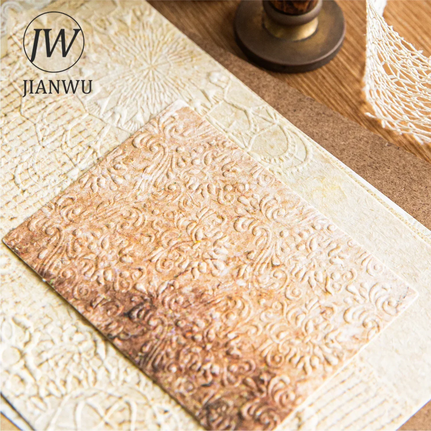 JIANWU Paper Coffee Color Series Vintage Lace Relief Landscaping Collage Material Paper Creative DIY Journal Stationery